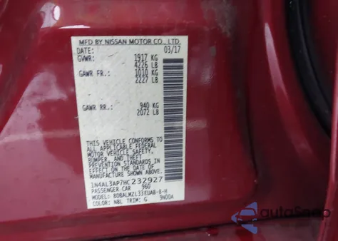 2017 Nissan Altima 2.5 Sv from USA, damaged, VIN 1N4AL3AP7HC232927